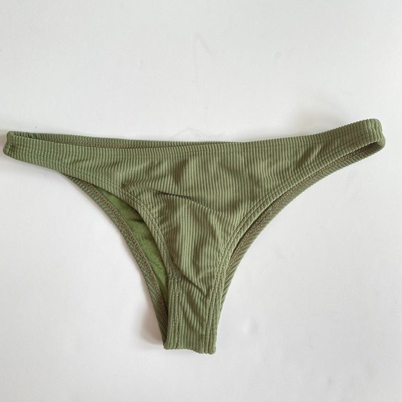 Dippin Daisys Nocturnal Cheeky Bikini Bottoms Olive Green Ribbed Small - Picture 1 of 4